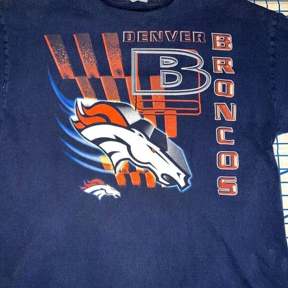 y2k Denver Broncos T-Shirt Blue Navy Short Sleeve Logo Graphic Tee Pullover - Picture 4 of 6